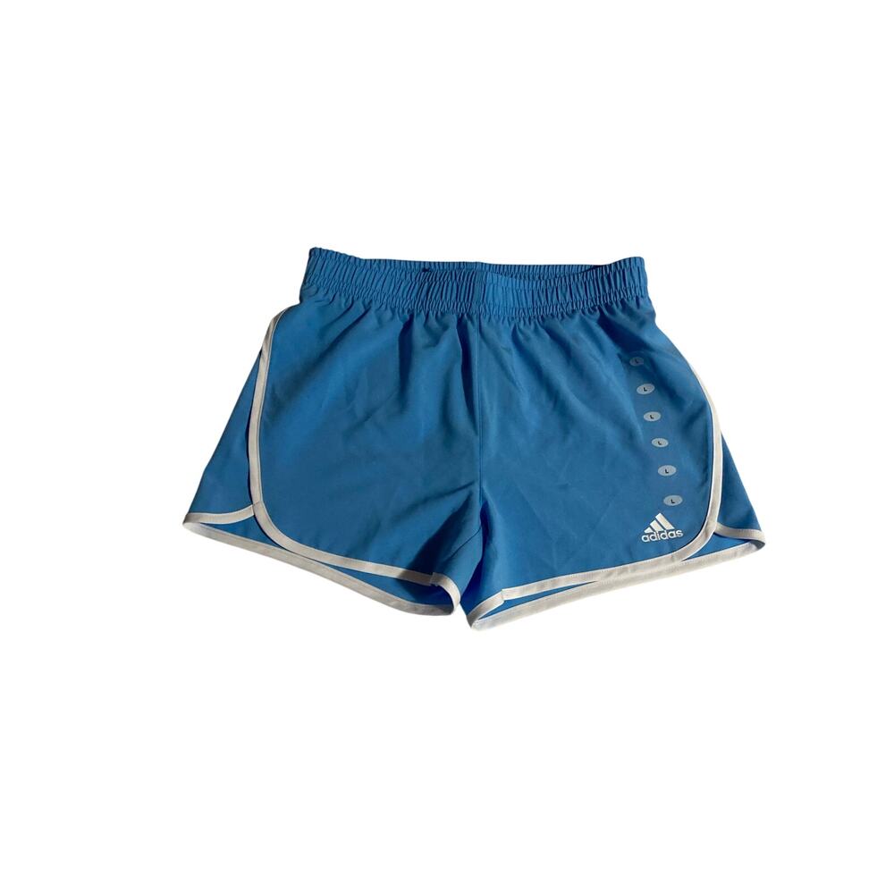 Adidas Girls Running Shorts Sz L Blue/White Athletic Gym Sportswear